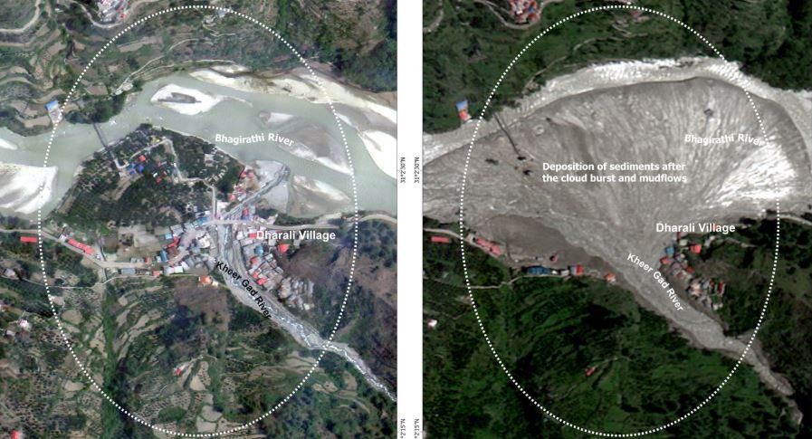 इसरो की तस्वीरों ने दिखाया धराली का बदला भूगोल, पूरी तरह तबाह हुआ कस्बा